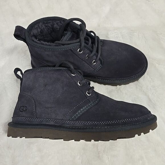 UGG Neumel Suede Fur Chukka BOOTS New Navy Gray Women’s Size 6 - Picture 10 of 10